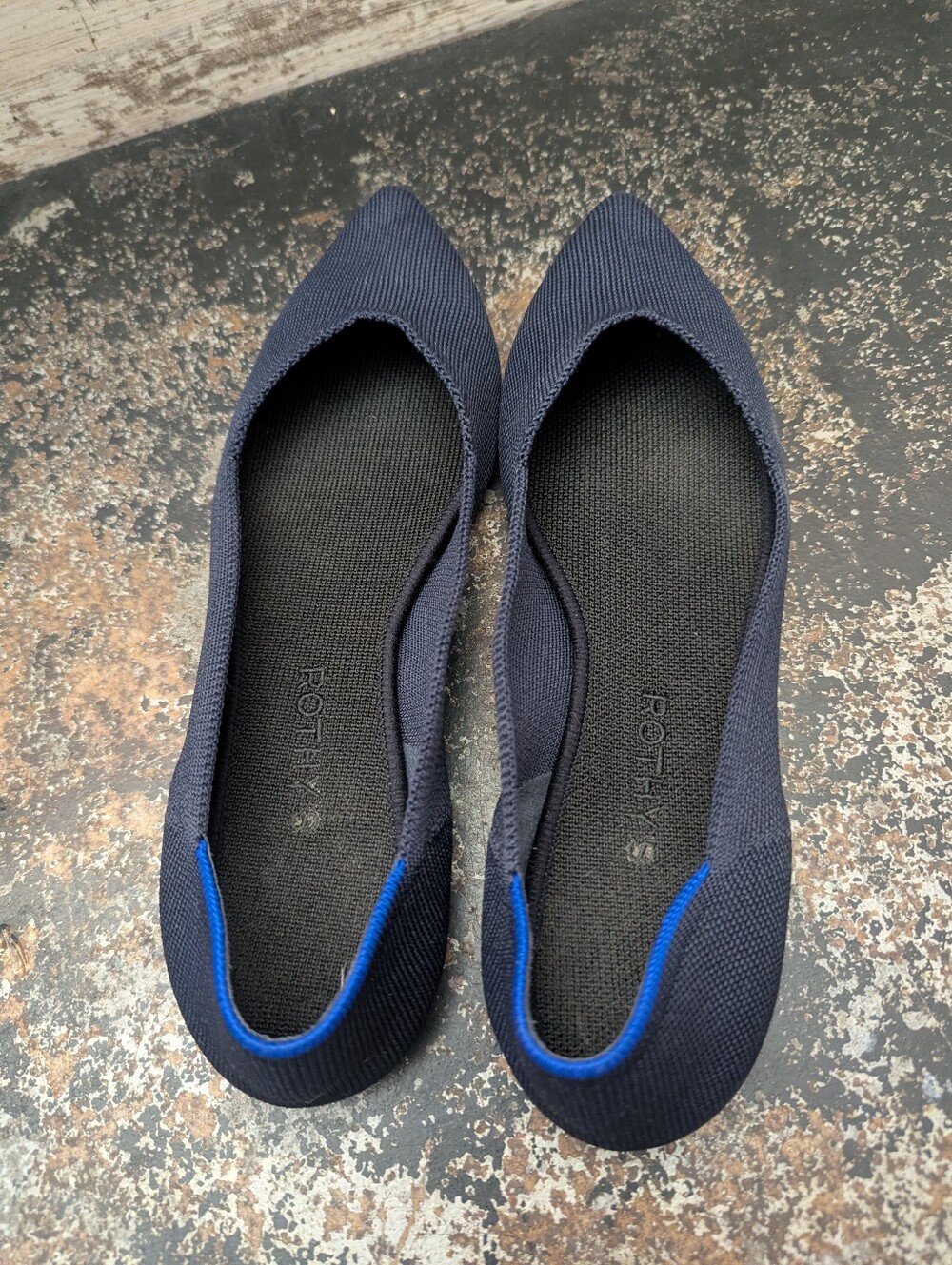 Womens Rothys The Point Flats Loafers Shoes SZ 9.5 Used Navy Blue Knit - Picture 7 of 9